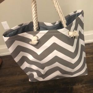 White and Grey Chevron Tote